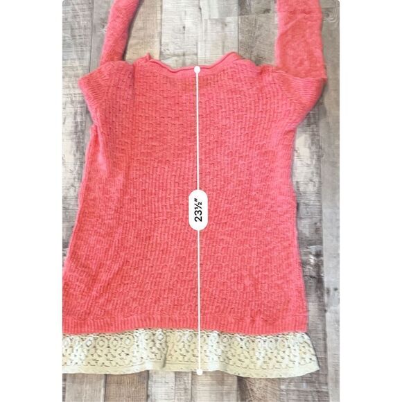 Hollister Crew Neck Pink Sweater Lace Shirttail Open Weave Modern sz Small - Picture 7 of 10